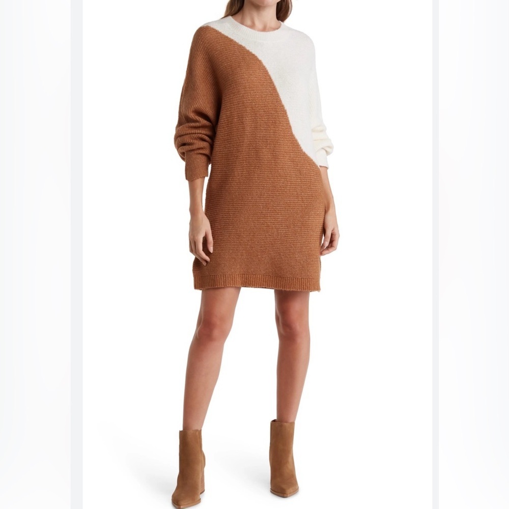 Blu Pepper Long Sleeve Tan and Cream Dress